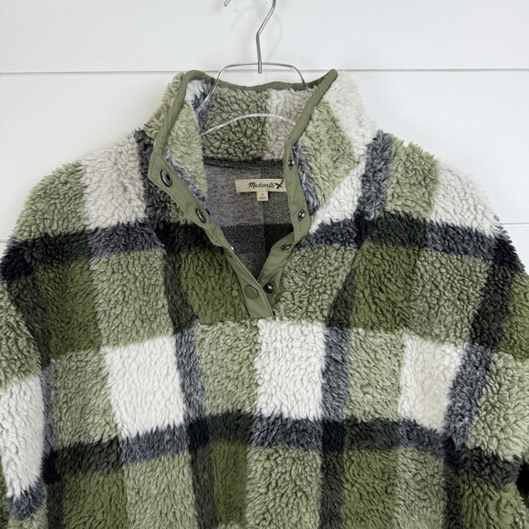 Madewell (Re)sourced Sherpa Popover Tunic Jacket Plaid Green Women Small NB532‎ - Picture 3 of 15